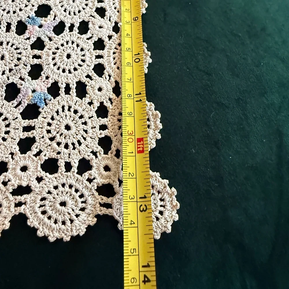 Vintage Handmade Crochet Doily Set Cream Pastel Floral Lace Table Linens 3pc